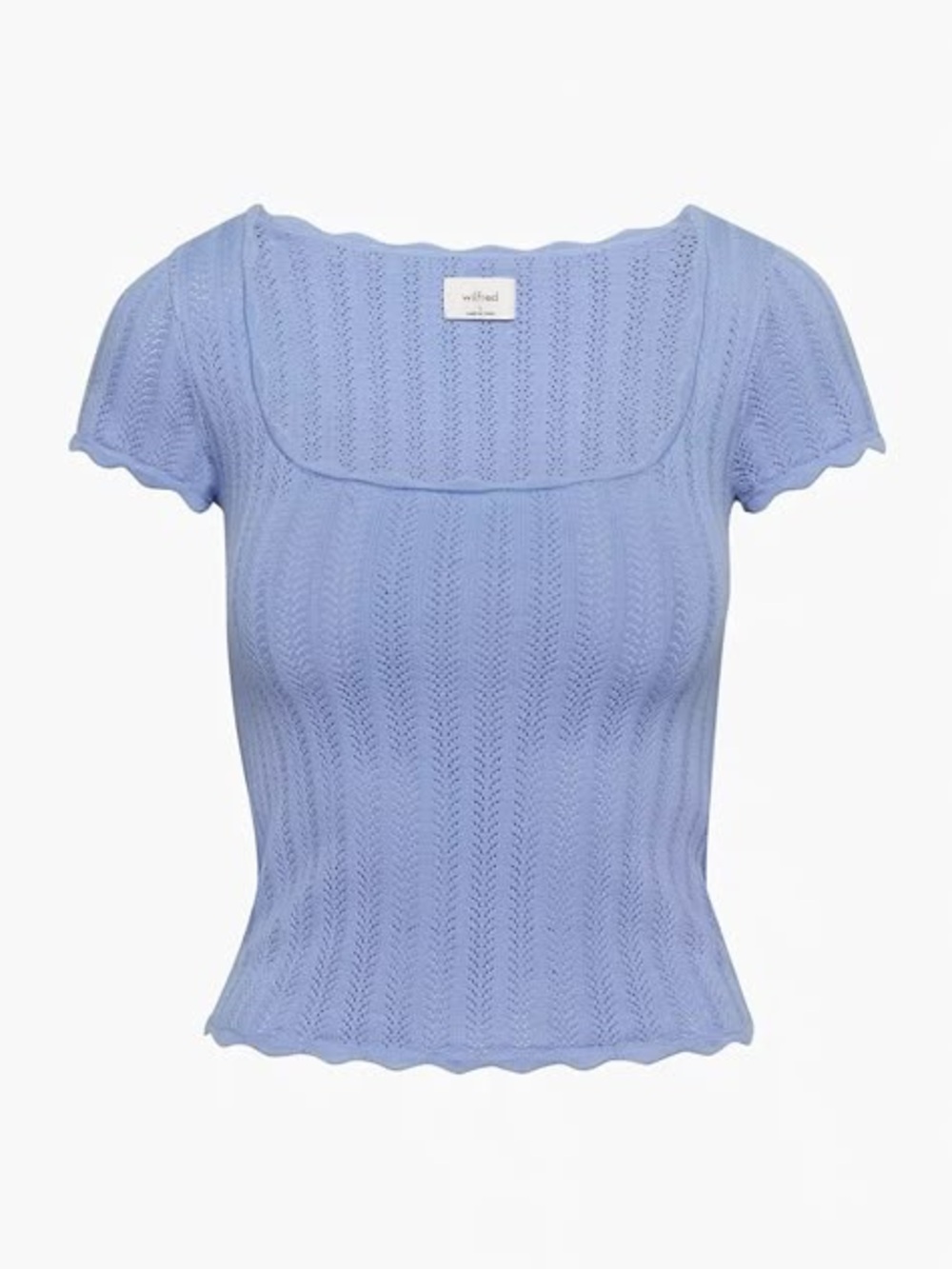 Aritzia Lavender Pointelle Square-Neck Short Sleeve Top